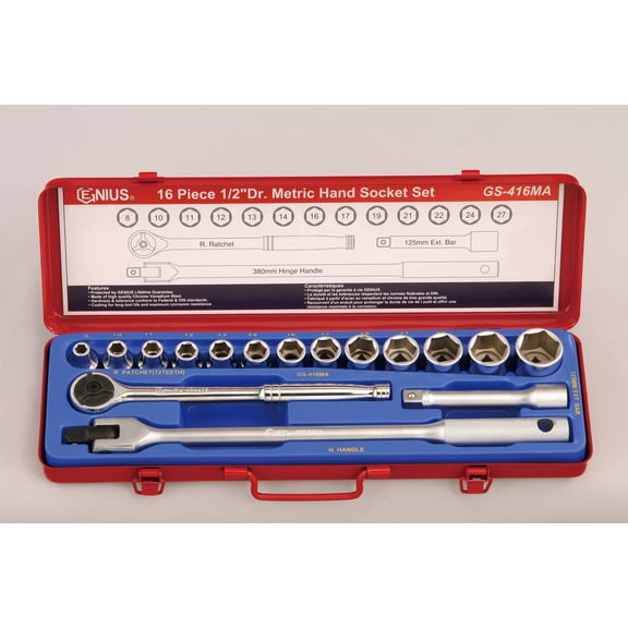 Genius Tools 16 Piece 1/2" Dr. Metric Hand Socket Set - GS-416MA