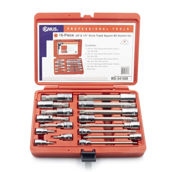Genius Tools 16 Piece Triple Square Bit Socket Set - BS-3416M