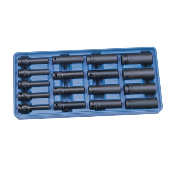 Genius Tools 17 Piece 1/2" Dr. Metric Deep Thin Wall Impact Socket Set (12-Point) (CR-Mo) - DI-417MD