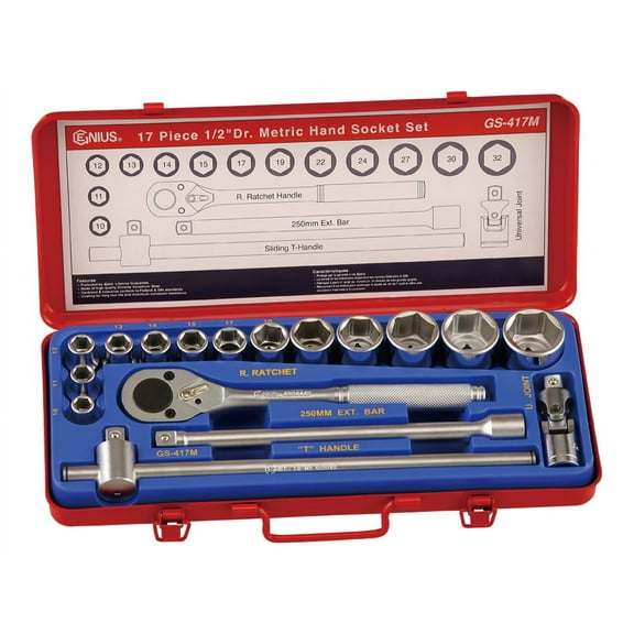 Genius Tools 17 Piece 1/2" Dr. Metric Hand Socket Set - GS-417M