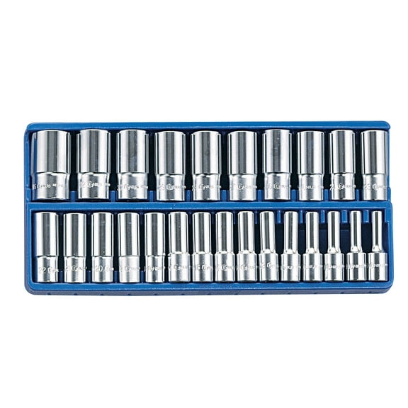Genius Tools 25 Piece 1/2" Dr. Metric Deep Hand Socket Set - DS-425M