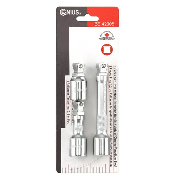 Genius Tools 3 Piece 1/2" Dr. Wobble Extension Bar Set - BE-42305