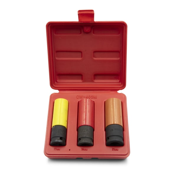 Genius Tools 3 Piece Metric Car Wheel Thin Wall Deep Impact Socket Set - CW-403M