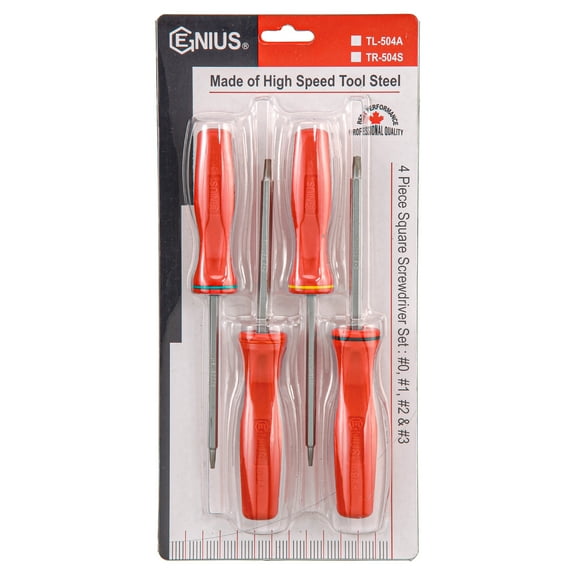 Genius Tools Square Screwdriver Set 4 Piece Precision Drive Hardened Steel Ergonomic Handles - TL-504A
