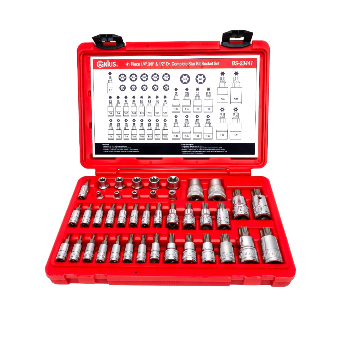 Genius Tools 41 Piece 1/4" & 3/8" & 1/2" Dr. Complete Star Bit Socket ...
