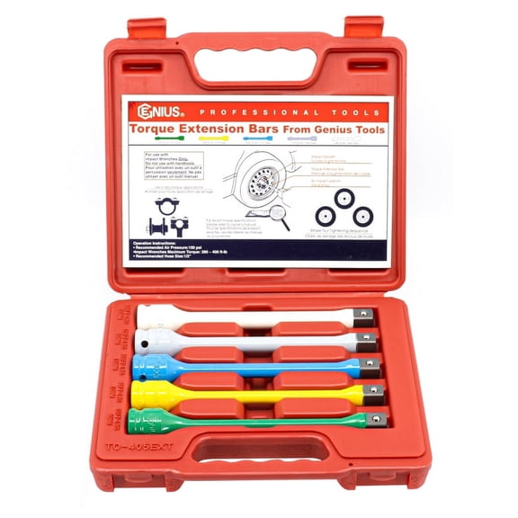 Genius Tools 5 Piece 1/2" Dr. Torque Extension Bar / Torque Stick Set - TO-405EXT