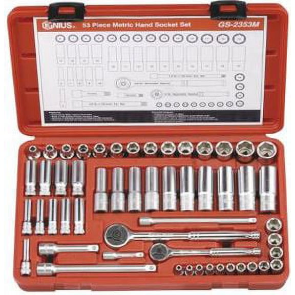 Genius Tools 53 Piece 1/4" & 3/8" Dr. Metric Deep Hand Socket Set - GS-2353M