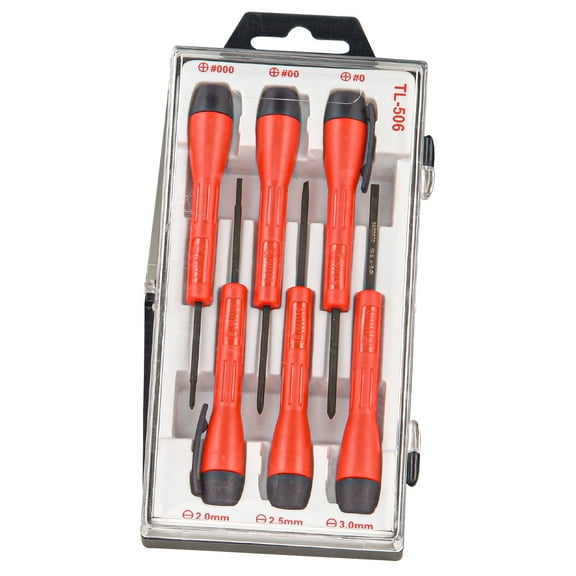 Genius Tools Micro-Tech Precision Screwdriver Set 6 Piece Assorted Sizes Ergonomic Anti-Slip Handles for Electronics and Small Repairs - TL-506