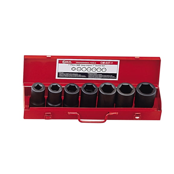 Genius Tools Impact Socket Set SAE 1 Inch Drive Deep 7 Piece CR-Mo Steel Heavy Duty - CD-807S