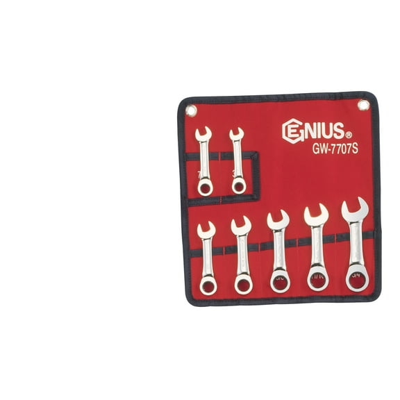 Genius Tools 7 Piece SAE Stubby Combination Ratcheting Wrench Set - GW-7707S
