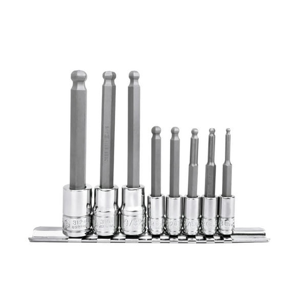 Genius Tools Hex Bit Socket Set 8 Piece SAE Wobble Design 1/4 Inch & 3/8 Inch Drive Durable S2 Steel - BS-2308SW