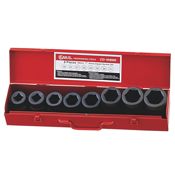 Genius Tools 8 Piece 1" Dr. Metric Deep Impact Socket Set (CR-Mo) - CD-108M5