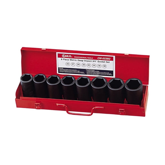 Genius Tools 8 Piece 3/4" Dr. Metric Deep Impact Socket Set (CR-Mo) - CM-023M2