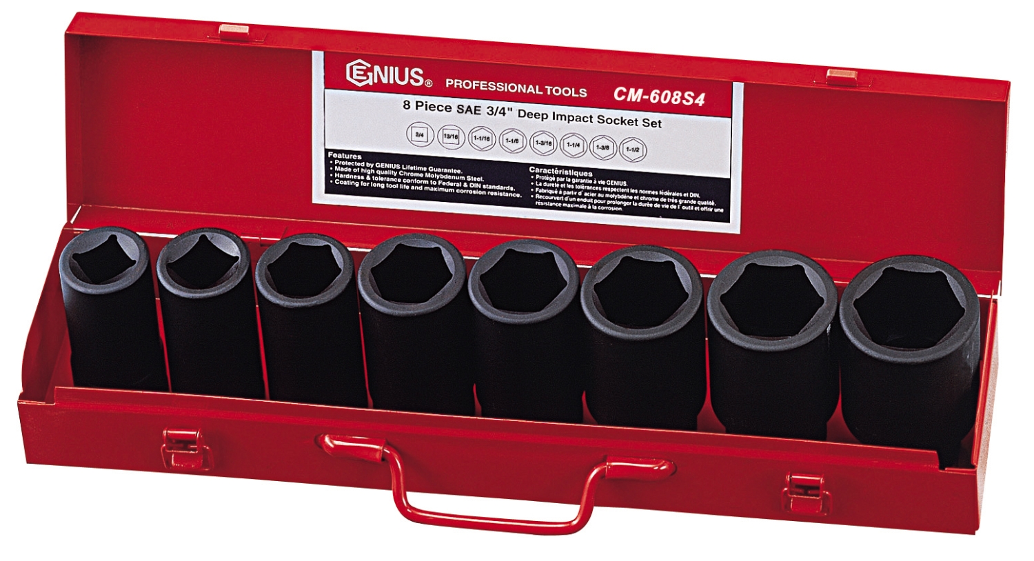 Genius Tools Budd Wheel Impact Socket Set 8 Piece SAE 3/4 Inch Drive ...