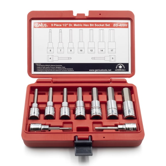 Genius Tools 9 Piece 1/2" Dr. Metric Hex Bit Socket Set - BS-409H