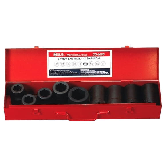 Genius Tools 9 Piece 1" Dr. SAE Deep Impact Socket Set (CR-Mo) - CD-809S
