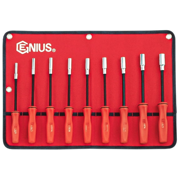 Genius Tools Hex Nut Driver Set Metric 9 Piece Long Magnetic Drive Professional Hand Tool - NM-009MD