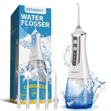 GENKENT Dental Care with a Cordless, Rechargeable and Waterproof Water Flosser, Featuring 350ML Capacity and 3 Modes for Home and Travel Use, Including Braces Care