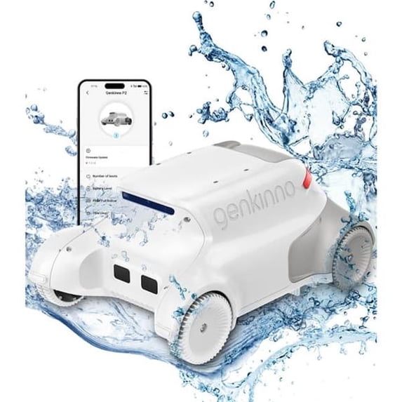 Genkinno P2 Cordless Robotic Pool Cleaner for Above & In Ground Pools with Remote & App Control, White