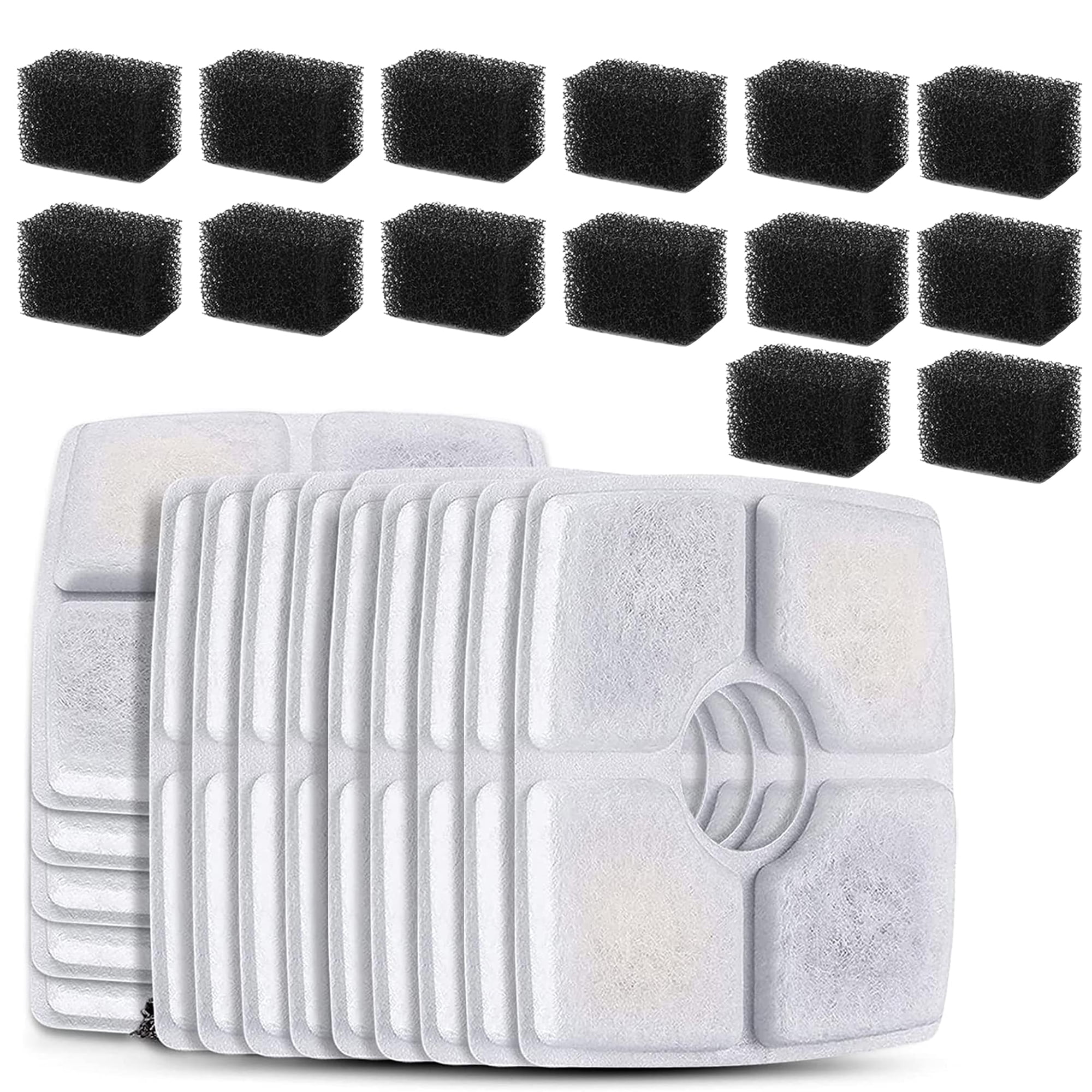 Genligt 14 Pack Activated Carbon Filters 14 Pack Sponges Foam, for Square 84OZ/2.5L Cat Water Fountain Filters, Automatic Pet Fountain Filter Replacement