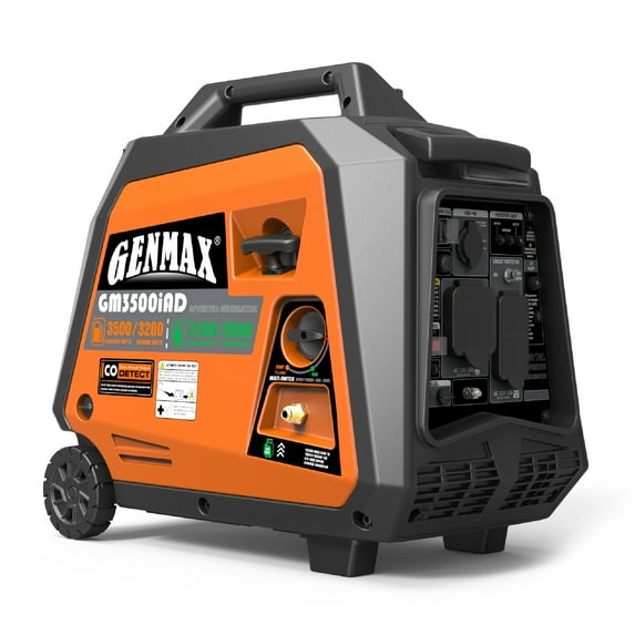 Genmax 3200W Dual Fuel Pull Cord Start Inverter Generator, CO Detect Shutdown