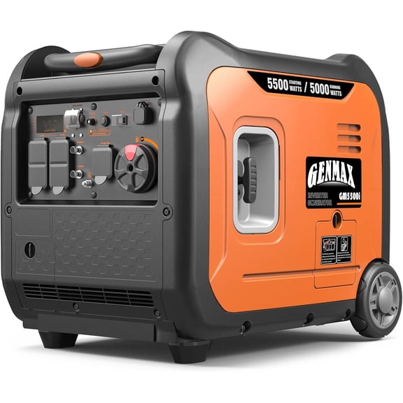 Genmax Portable Inverter Generator, 5500W Ultra-Quiet Gas, Epa Compliant, Eco-Mode, Lightweight for Home Backup & Camping GM5500i