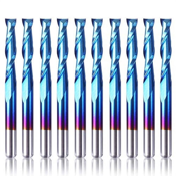 Genmitsu 10Pcs Nano Blue Coat Flat Nose End Mill CNC Router Bits, 1/8" Shank Spiral Upcut 2 Flute End Mill Set (3.175 x 17 x 38mm)