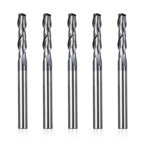 Genmitsu 5pcs End Mills CNC Router Bits, 1/4" Shank Tungsten Steel CNC Cutter with 2-Flute Flat Nose, 3 Overall Length, TiAlN Coating, for Aluminum, Metal, Plastic, MDF & Wood, 2FNC05