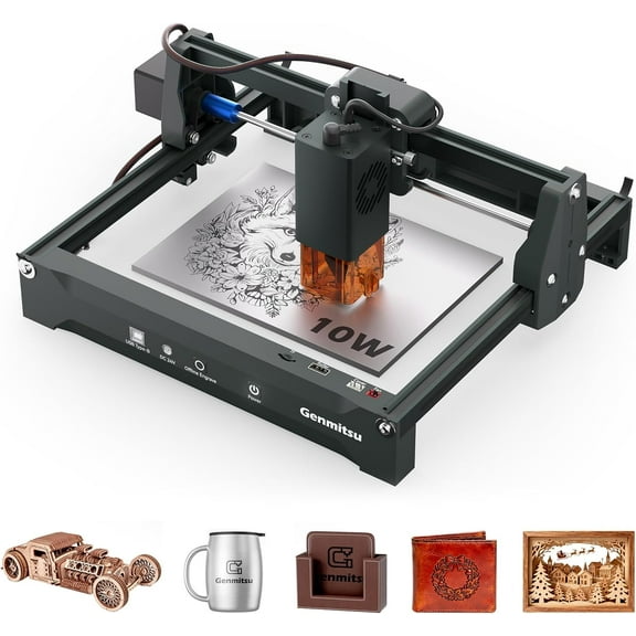 Genmitsu Laser Engraver Machine Kortek 10W 10000mW, Desktop Laser Cutter, Wireless APP Support, 0.01mm High Precision, Portable Laser Engraving Machine for DIY Wood Acrylic Leather Glass Metal Fiber