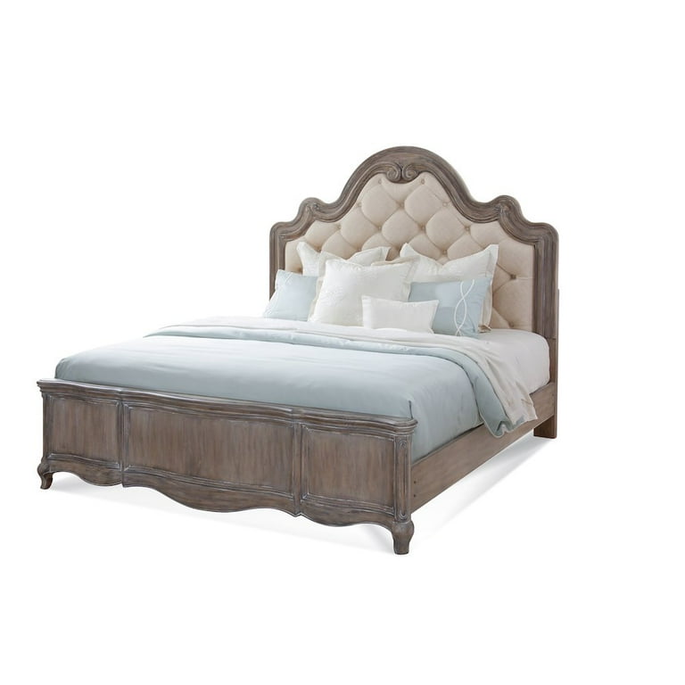 Genoa Antique Gray Finish on Wood Tufted King Bed