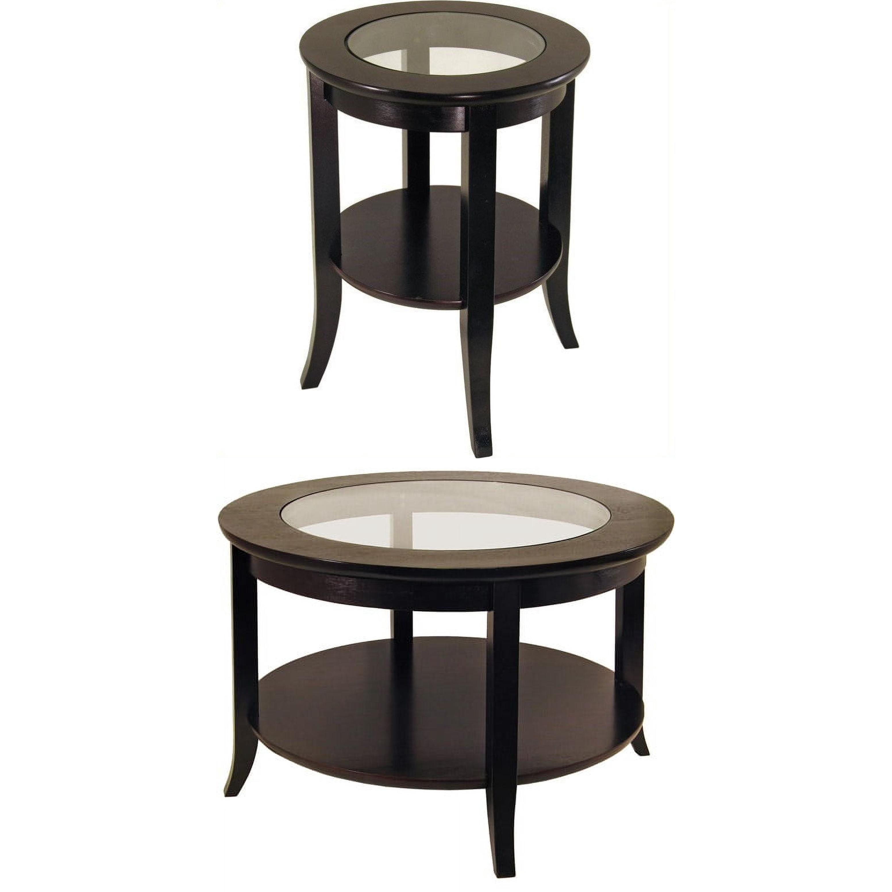 Genoa Contemporary Shelves Glass Wood End Table, Brown (Set of 3)