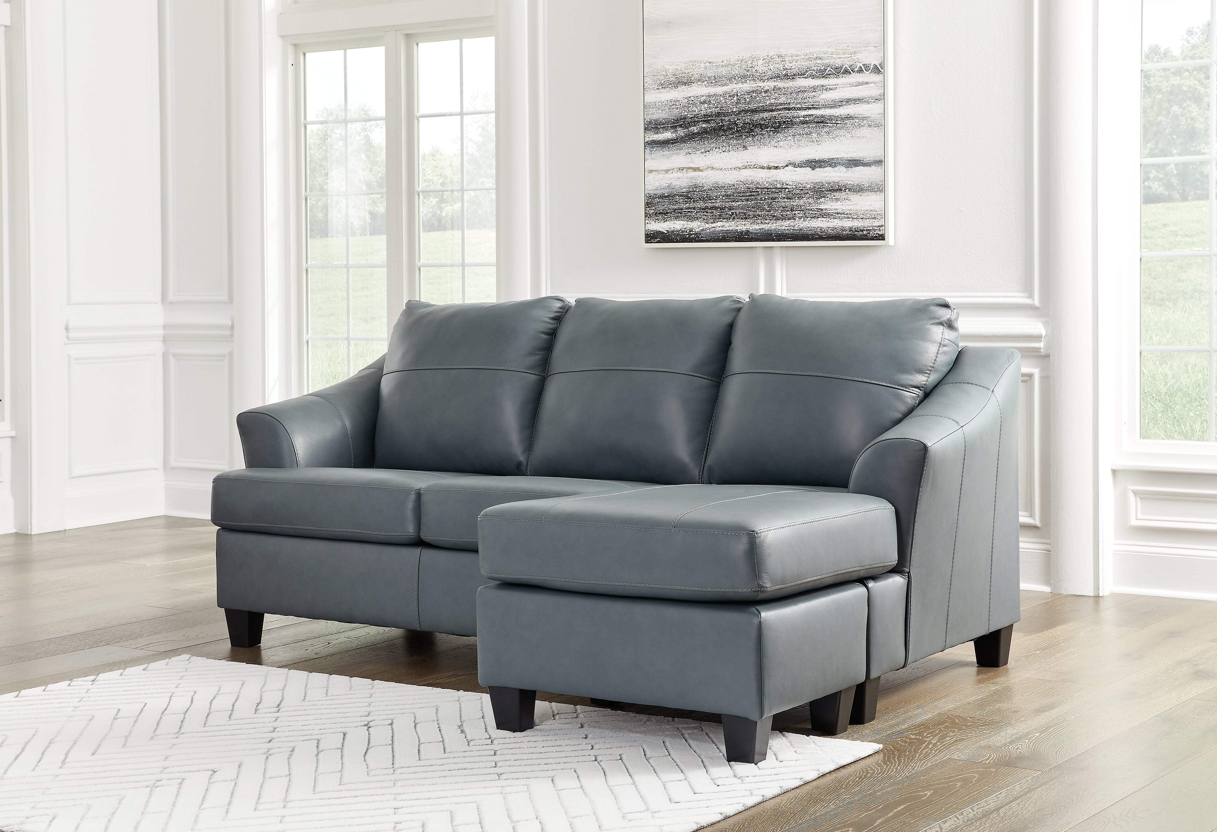 Steel Blue Faux Leather Sectional Sofa with Chaise Lounge