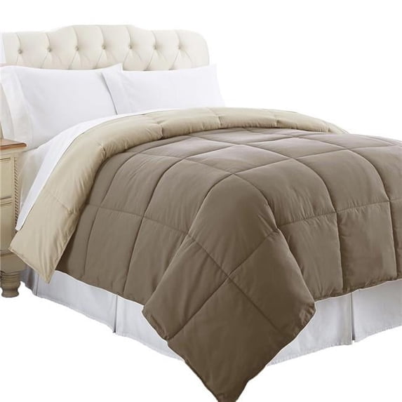 Genoa Queen Size Box Quilted Reversible Comforter, Brown & Gold