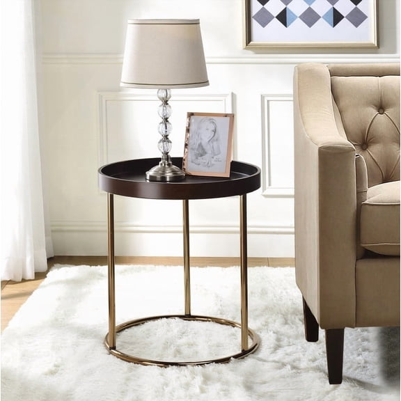 Genoa Round Tray Table with Metal Frame and Espresso Finish - Stylish Home Decor for Small Spaces