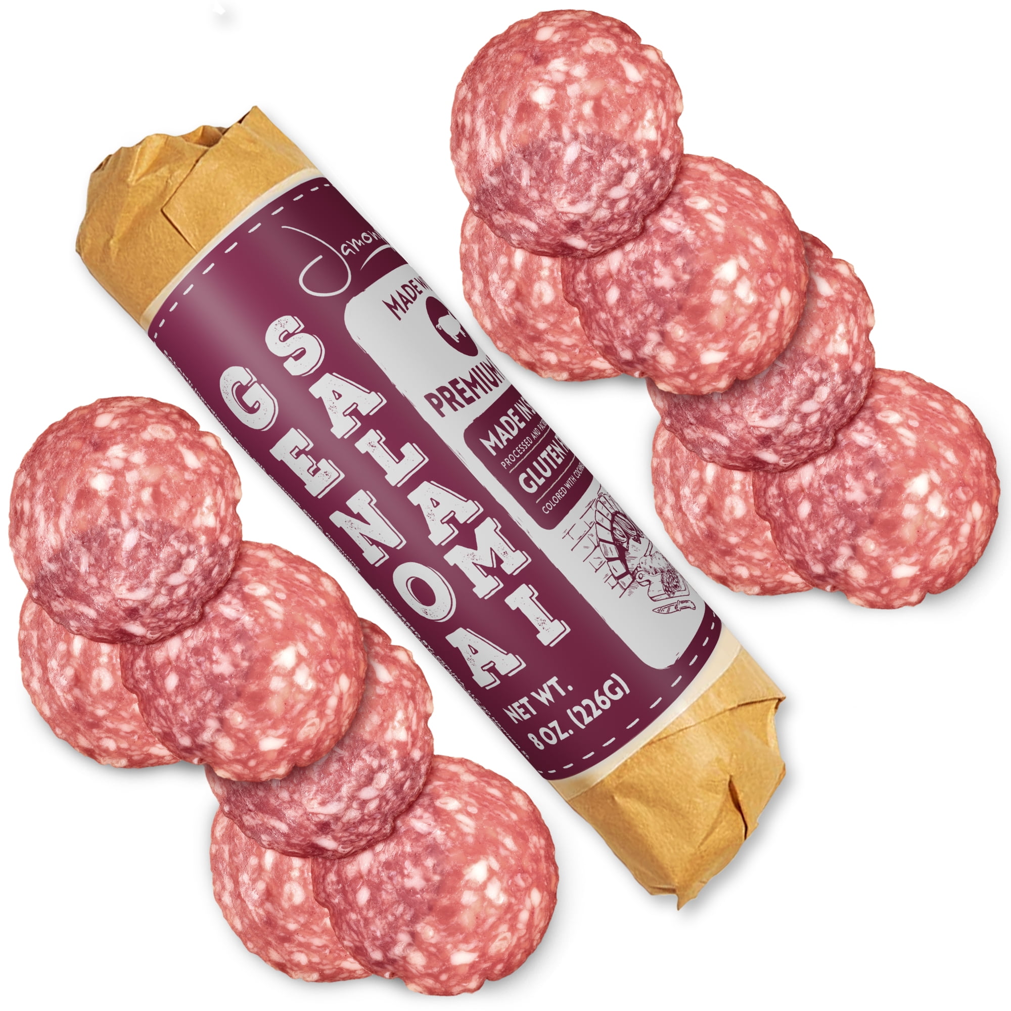 Genoa Salami Stick 8 oz Made in Spain Premium Pork Salami Sausage Jamonprive for Artisan