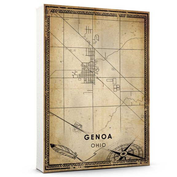 Genoa Vintage Map Prints Canvas, Ohio Map Art Canvas, Canvas, Genoa Map City style vintage Canvas , Canvas Wall Art, Street Map Artwork Canvas