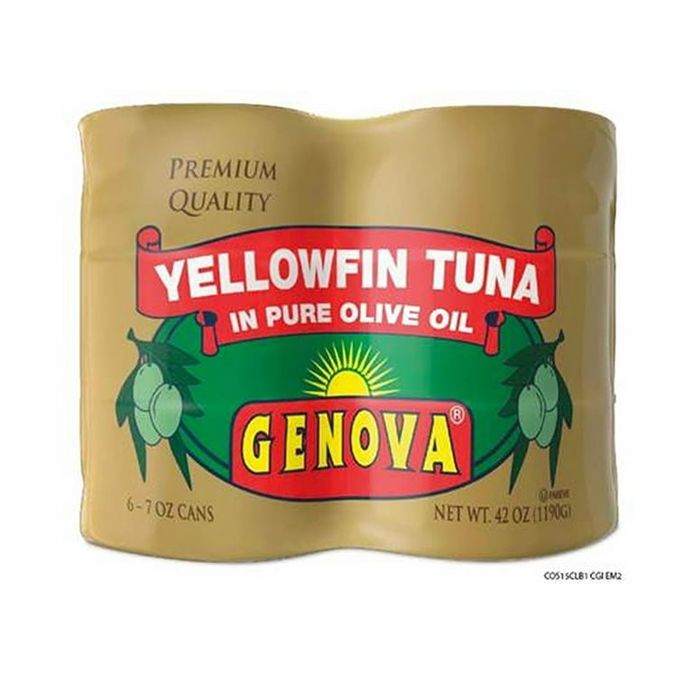 Genova Light Yellowfin Tuna in Pure Olive Oil, 7-Ounce, Wild