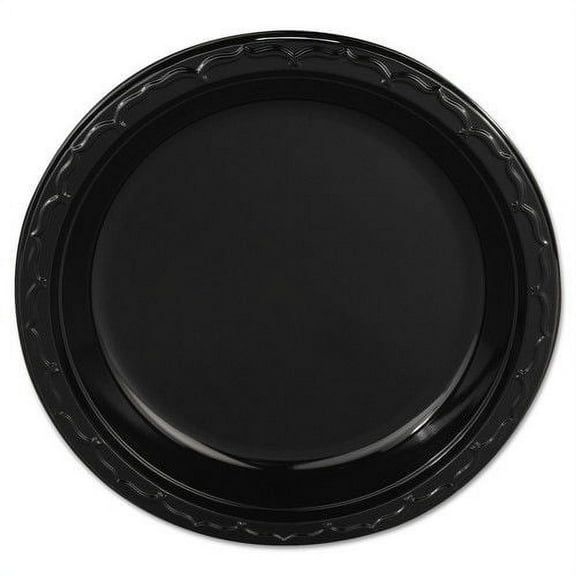 Genpak Silhouette Plastic Plates, 9" Black, 400/Carton