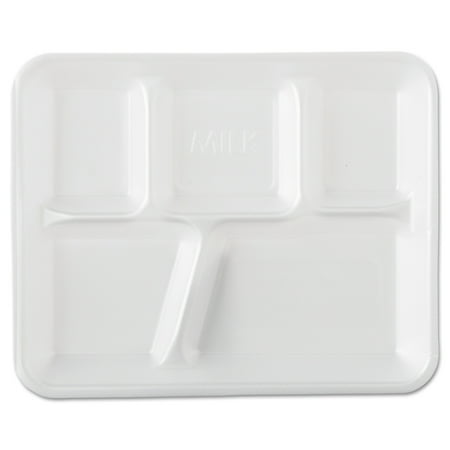 Genpak White 5 Compartment Foam School Trays, 500 count