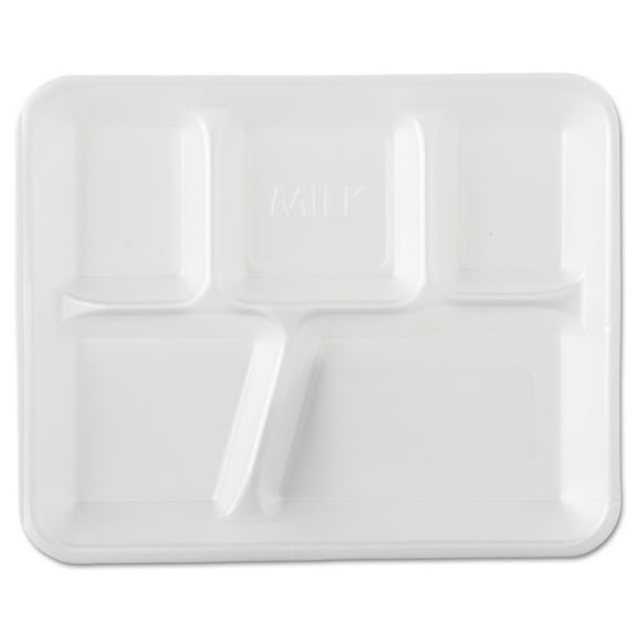 Genpak White 5 Compartment Foam School Trays, 500 count