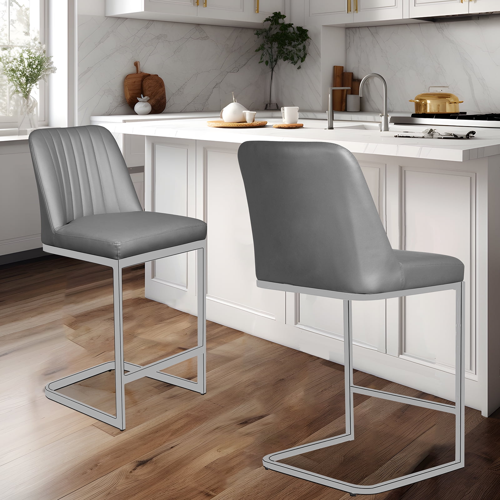 Genpo 24" Counter Height Bar Stools, Gray Counter Height Chairs Sliver