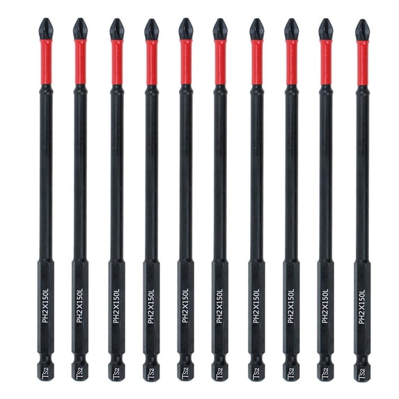 Genreen 10 Pack Phillips PH2 Magnetic Anti Slip Screwdriver Bit Set 6 inch Length TS2 Anti-Slip Long Drill Bits Impact Driver Bits