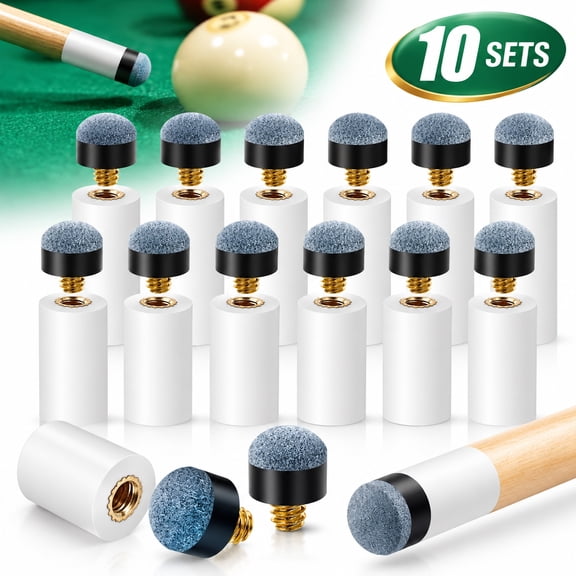 Genreen 10 Sets Billiard Cues Tips Replacement with White Pool Cue Stick Ferrules, Billiard cues Tips, Screw On Pool Cue Tips Pool cue Tips Replacement kit, 12mm/13mm (Blue)