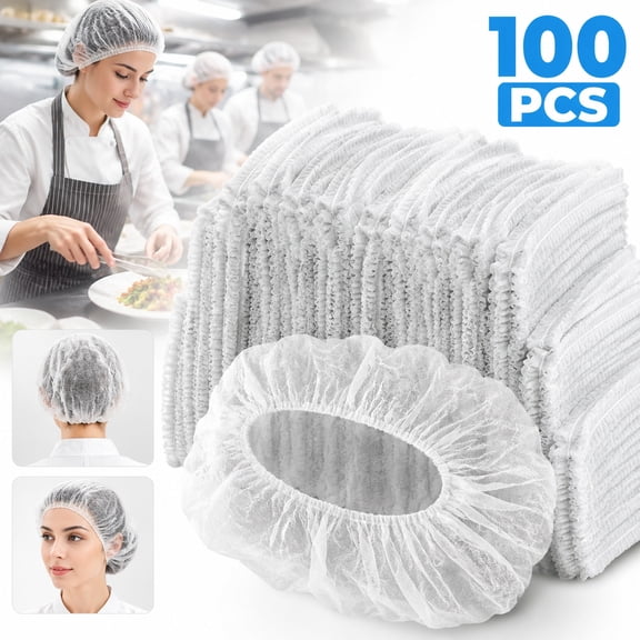 Deally 100 PC Disposable Bouffant Caps, 21inches Hair Net, Elastic Dust Cap for Food Service, Sleeping Head Cover (White)