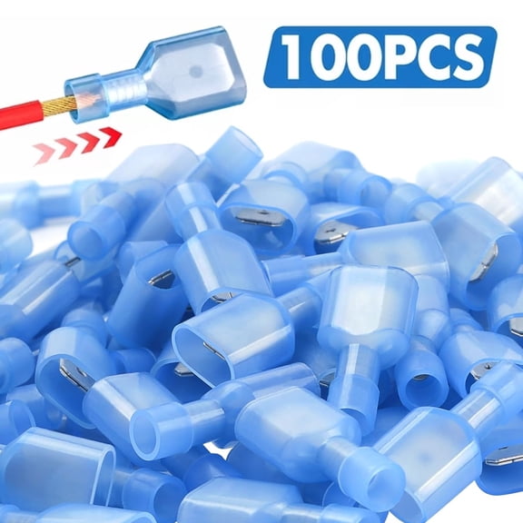 100 Pcs UL Listed Blue Male Spade Connector 16-14 AWG, Nylon Electrical Crimps Terminal Connectors for Speaker Auto Stereo Wiring Connect Quick Disconnect Crimp Terminals