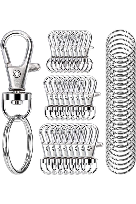 100PCS Swivel Snap Hooks with Key Rings,Key Chain Making Kit,Lobster Claw Clasps,Assorted Sizes (Large, Medium, Small) for Keychain Clip Lanyard,Silver