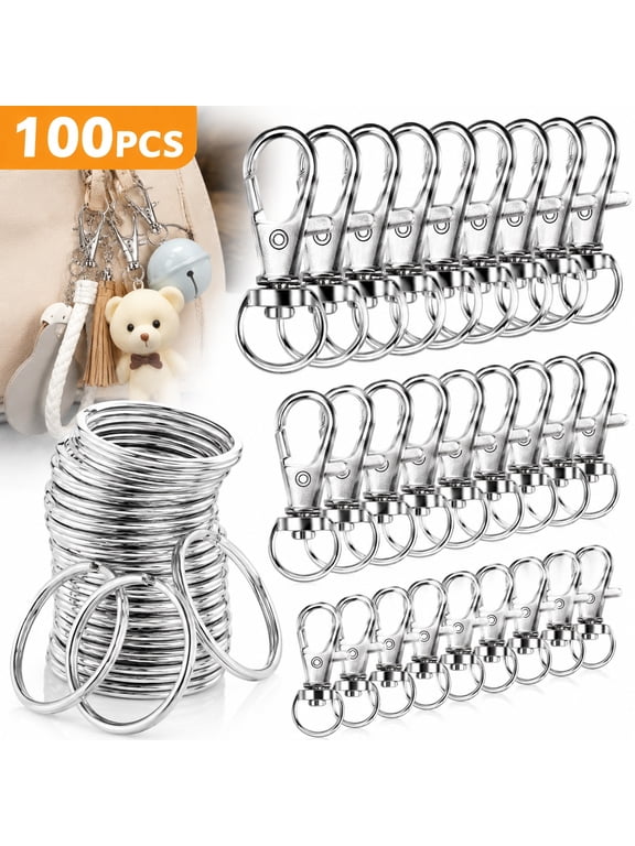 100PCS Swivel Snap Hooks with Key Rings,Key Chain Making Kit,Lobster Claw Clasps,Assorted Sizes (Large, Medium, Small) for Keychain Clip Lanyard,Silver