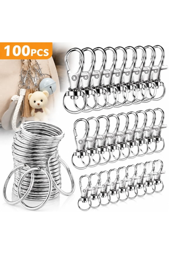 100PCS Swivel Snap Hooks with Key Rings,Key Chain Making Kit,Lobster Claw Clasps,Assorted Sizes (Large, Medium, Small) for Keychain Clip Lanyard,Silver