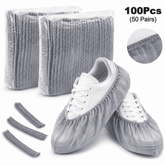 Genreen 100Pcs(50 Pairs) Non-Woven Shoe Covers Disposable for Indoors, Booties for Shoes Covers, Breathable | Durable | Boot Covers Non Slip, Fits Up to Size 13 US Men (Gray)