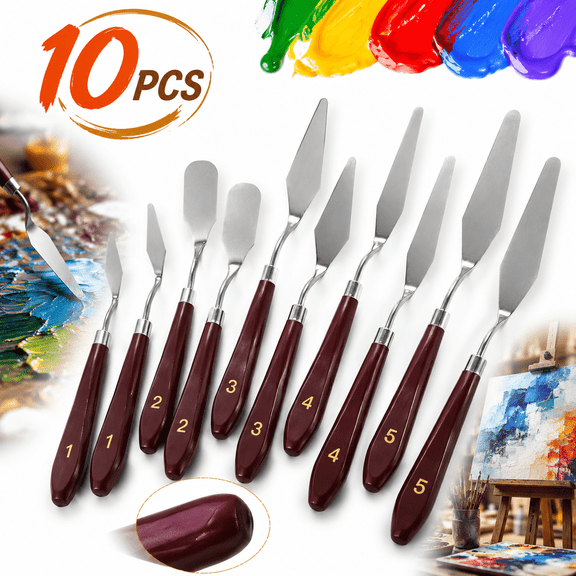 Ustris 10PCS Palette Knife, Stainless Steel Painting Knife Set, Flexible Spatula Pallet Knife, Metal Artist Knives, Oil Painting Accessories Color Mixing Scraper for Oil, Canvas, Acrylic Painting